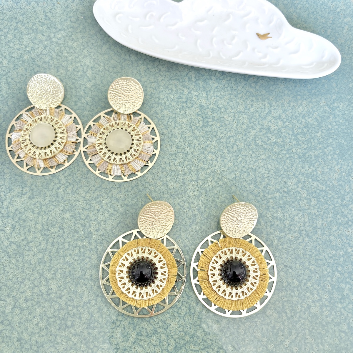 Boucles d'oreille Bethsabée moutarde