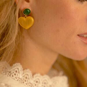 boucles d oreille coeur dore a l or fin finition mate cabochon personnalisable