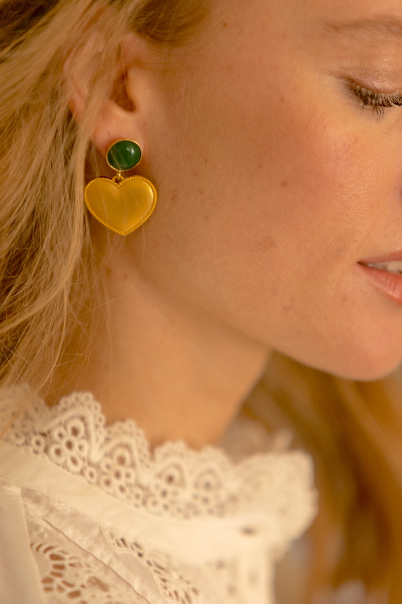 boucles d oreille coeur dore a l or fin finition mate cabochon personnalisable