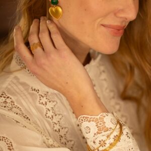 boucles d oreille coeur dore a l or fin finition mate cabochon personnalisable