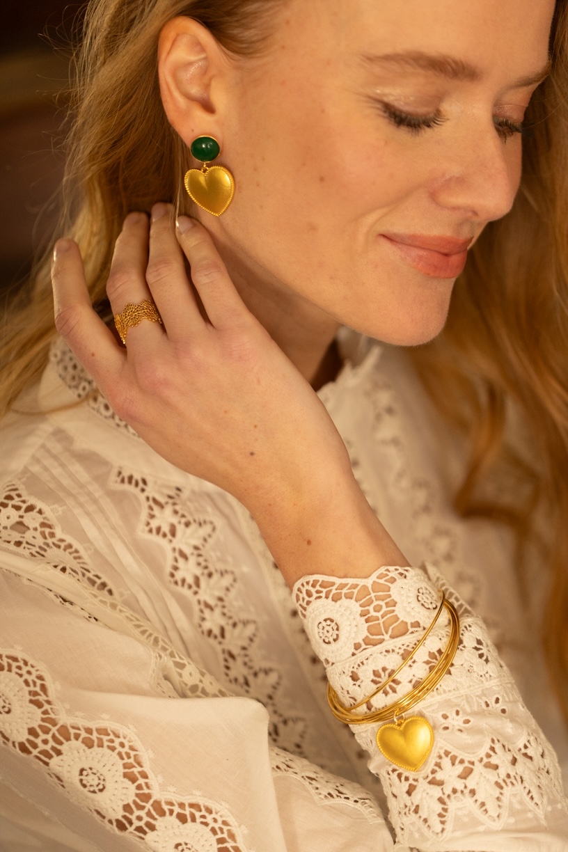 boucles d oreille coeur dore a l or fin finition mate cabochon personnalisable