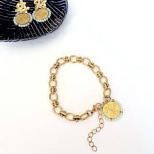 bracelet acier inoxydable avec un pendentif perle vert d eau