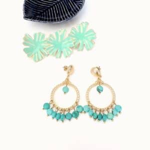 barrette doree a l or fin fleurs emaillee bleu outremer style boheme chic