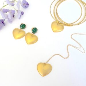 parure coeur dore a l or fin finition mate cabochon personnalisable
