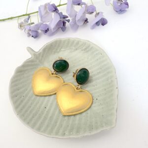 boucles d oreille coeur dore a l or fin finition mate cabochon personnalisable