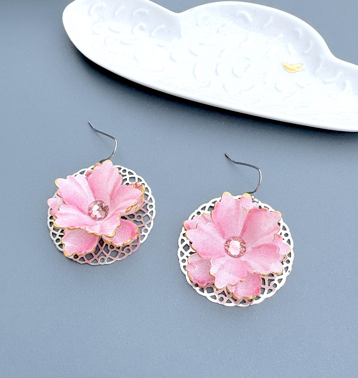 Boucles d'oreille Pivoine argenté